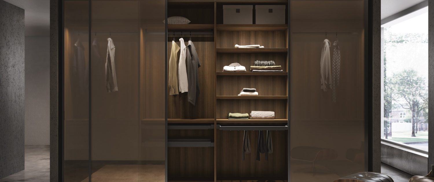 Bespoke walk-in wardrobe with glass doors — Platinum House Dubai