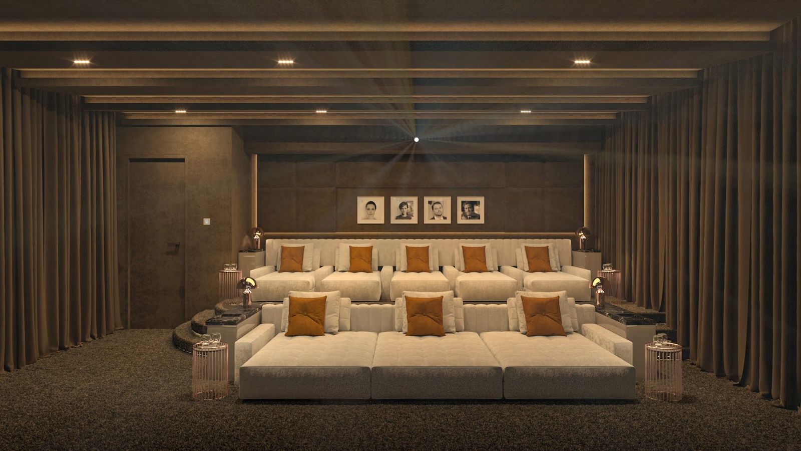 Cinema riser and seating layout built for correct sightlines, Dubai villa
